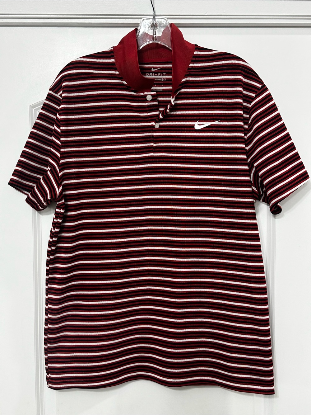 Nike Red Striped Short Sleeve Dri-FIT Polo